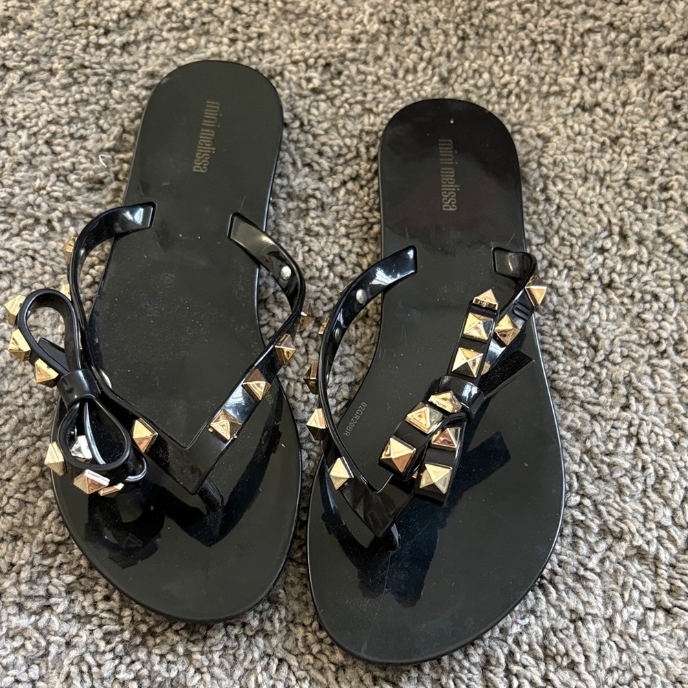 Kids size 2Mini Melissa Black Sandals with Gold Studs